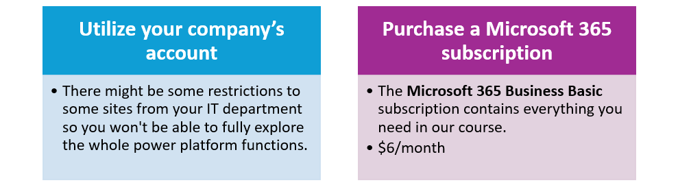 Using work account vs Purchasing a subscription