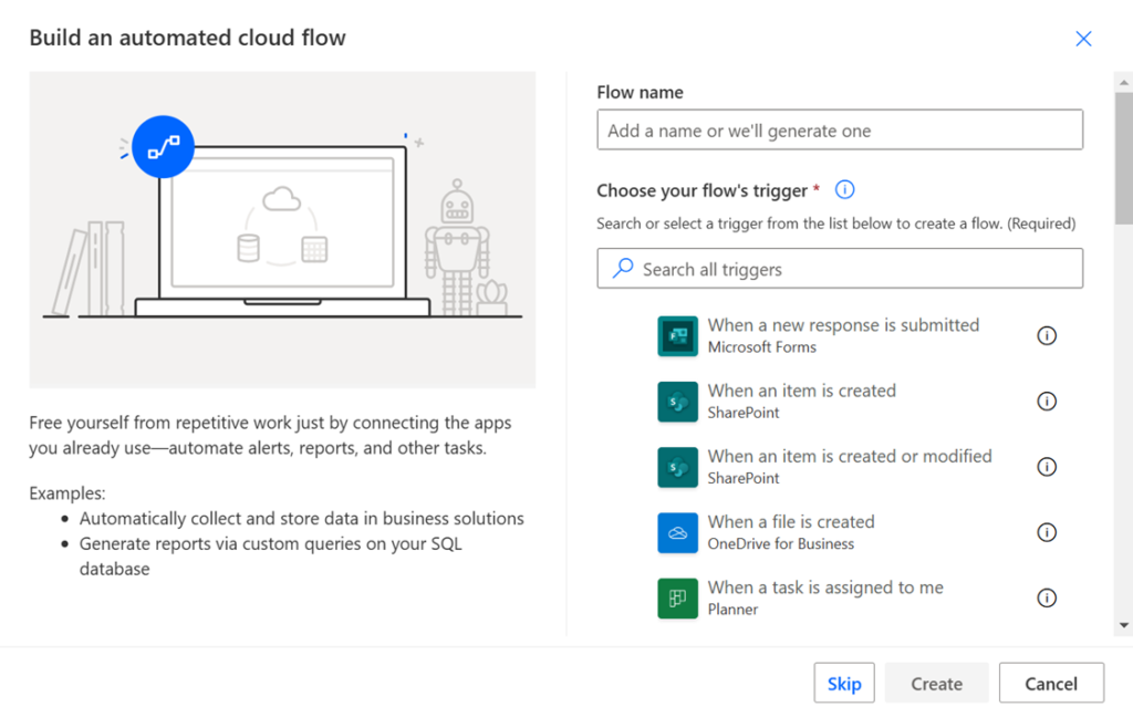 Create automated cloud flow - Step 1