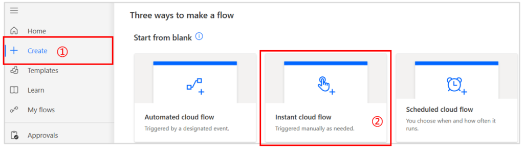 Create instant cloud flow