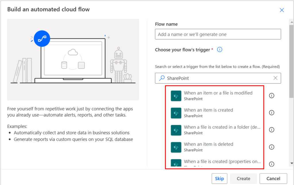Some Triggers for SharePoint Connector